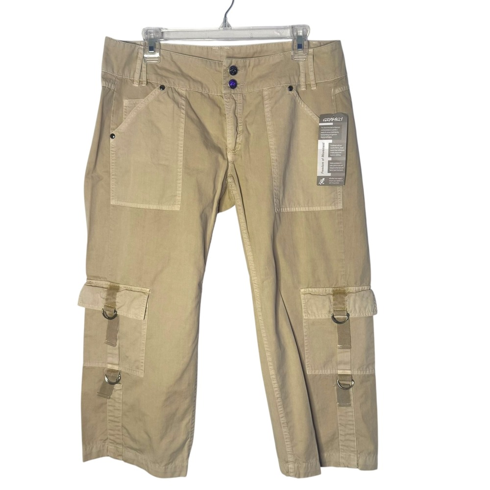 Gramicci Womens 8 Cropped Cargo Pants Khaki Hiking Outdoor Utility Gorpcore NWT